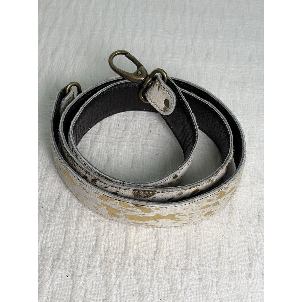 Purse Strap Cowhide Texture with Gold Metallic Accents